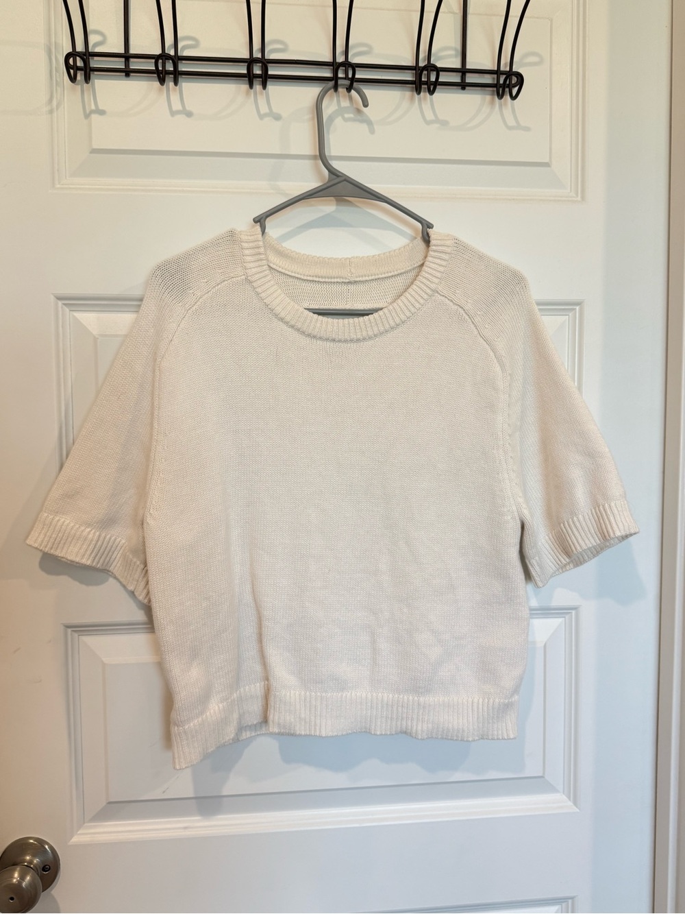 Abercrombie & Fitch Cream Short-Sleeve Crew Sweater